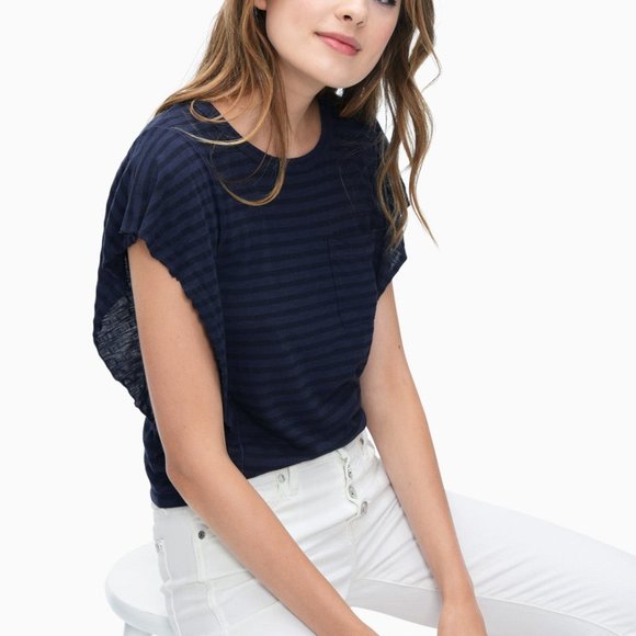 NWT Splendid French Stripe Ruffle Top, sz XS YELLOW - Picture 1 of 8